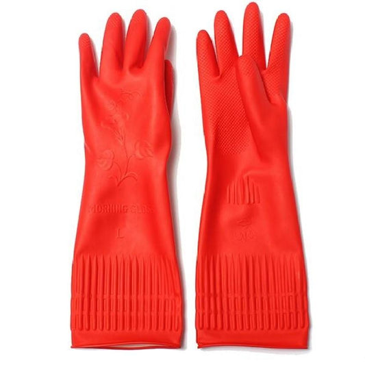 Durable Red Rubber Washing Up Gloves in Assorted Sizes
