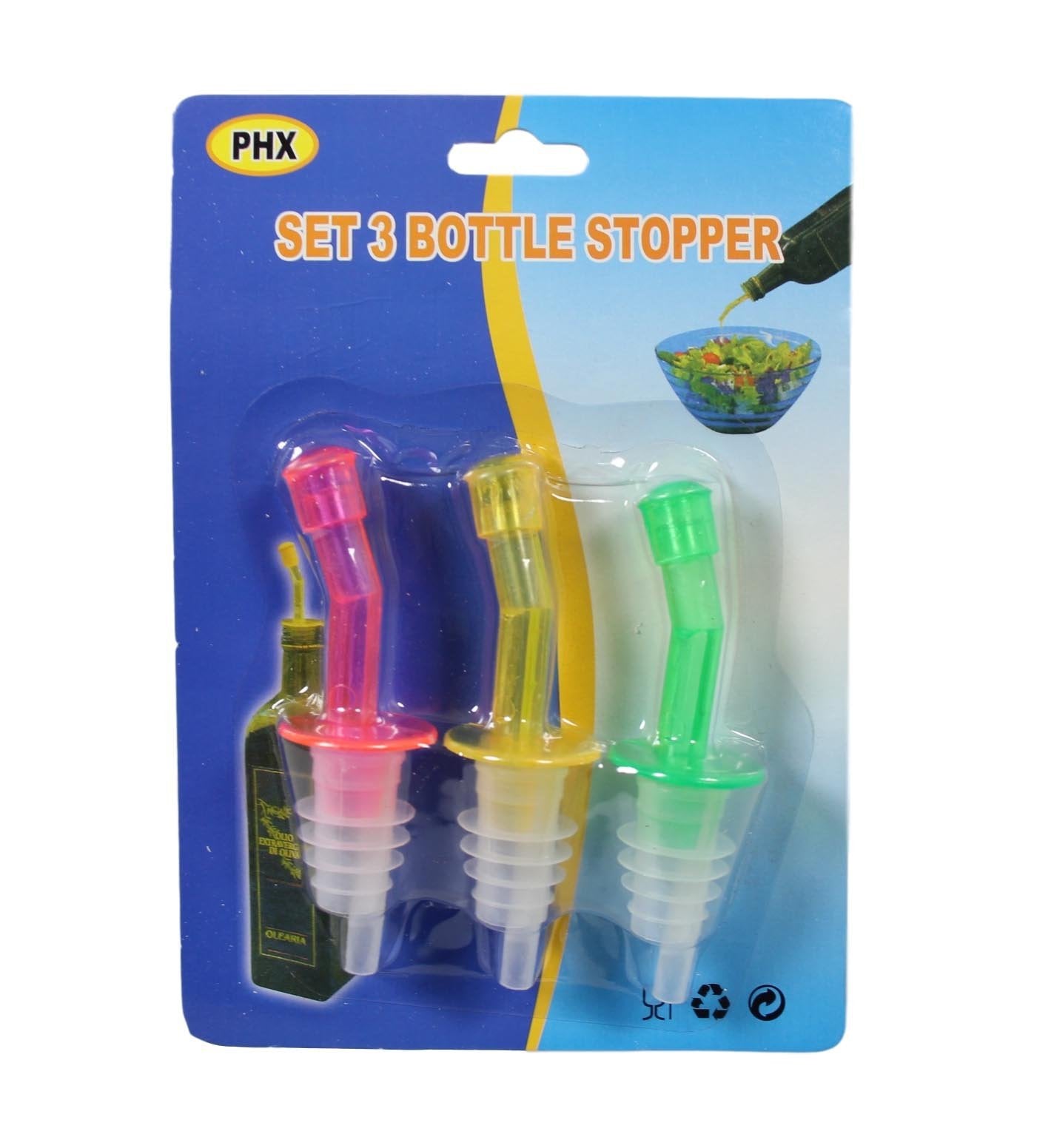 3Pack Plastic Bottle Stopper Pourer Spouts Assorted Colors