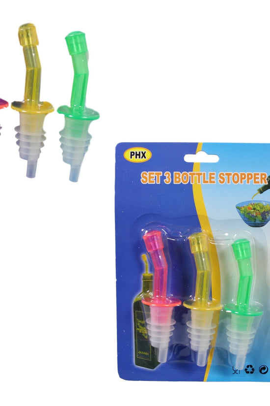 3Pack Plastic Bottle Stopper Pourer Spouts Assorted Colors