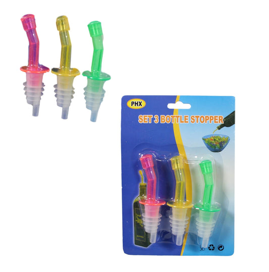 3Pack Plastic Bottle Stopper Pourer Spouts Assorted Colors