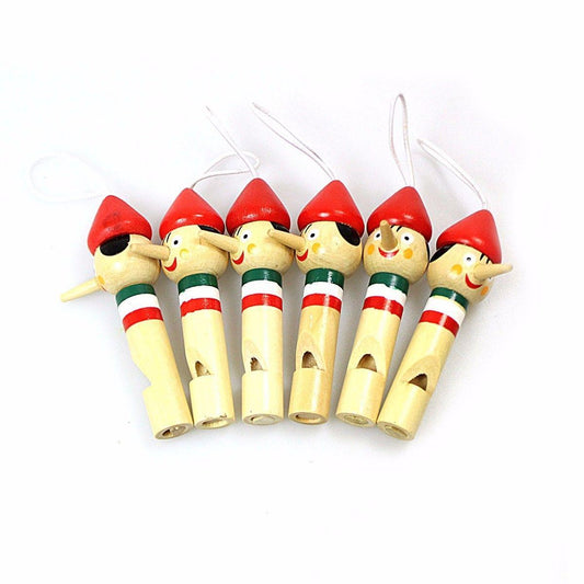 6Pack Handcrafted Bamboo Wood Pinocchio Whistle Flutes