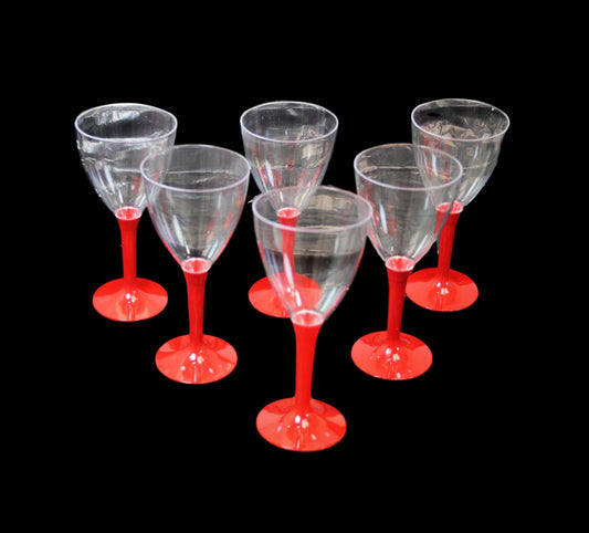 Elegant Plastic Wine Glasses with Red Stem Handle Set of 6