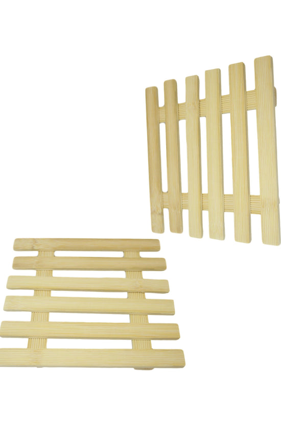 Natural Wood Pan Placemat Trivet Set of 2 20 x 20 cm