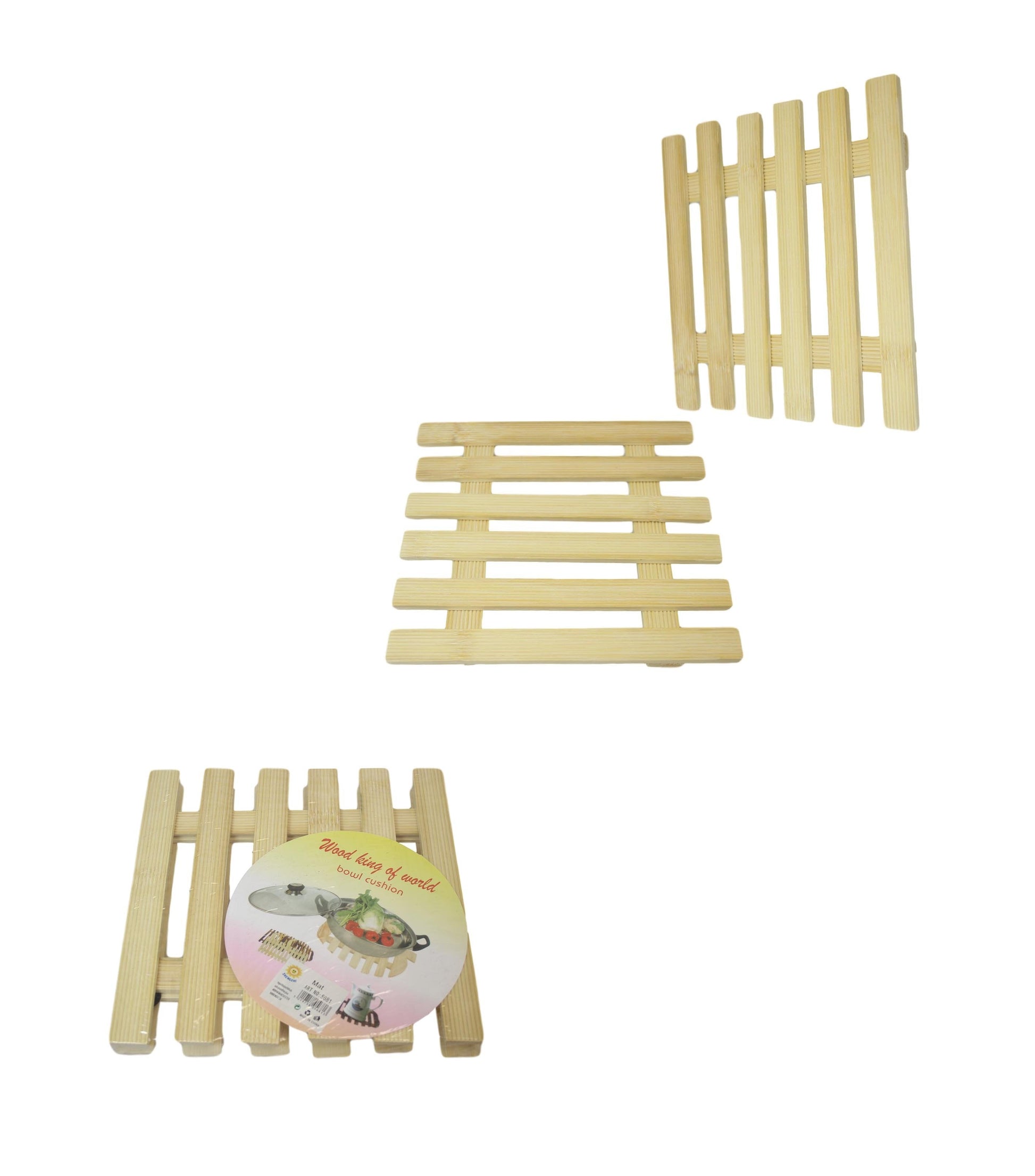 Natural Wood Pan Placemat Trivet Set of 2 20 x 20 cm