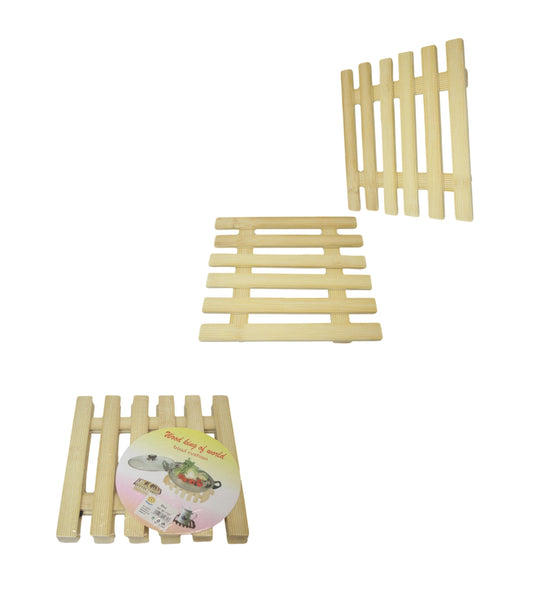 Natural Wood Pan Placemat Trivet Set of 2 20 x 20 cm