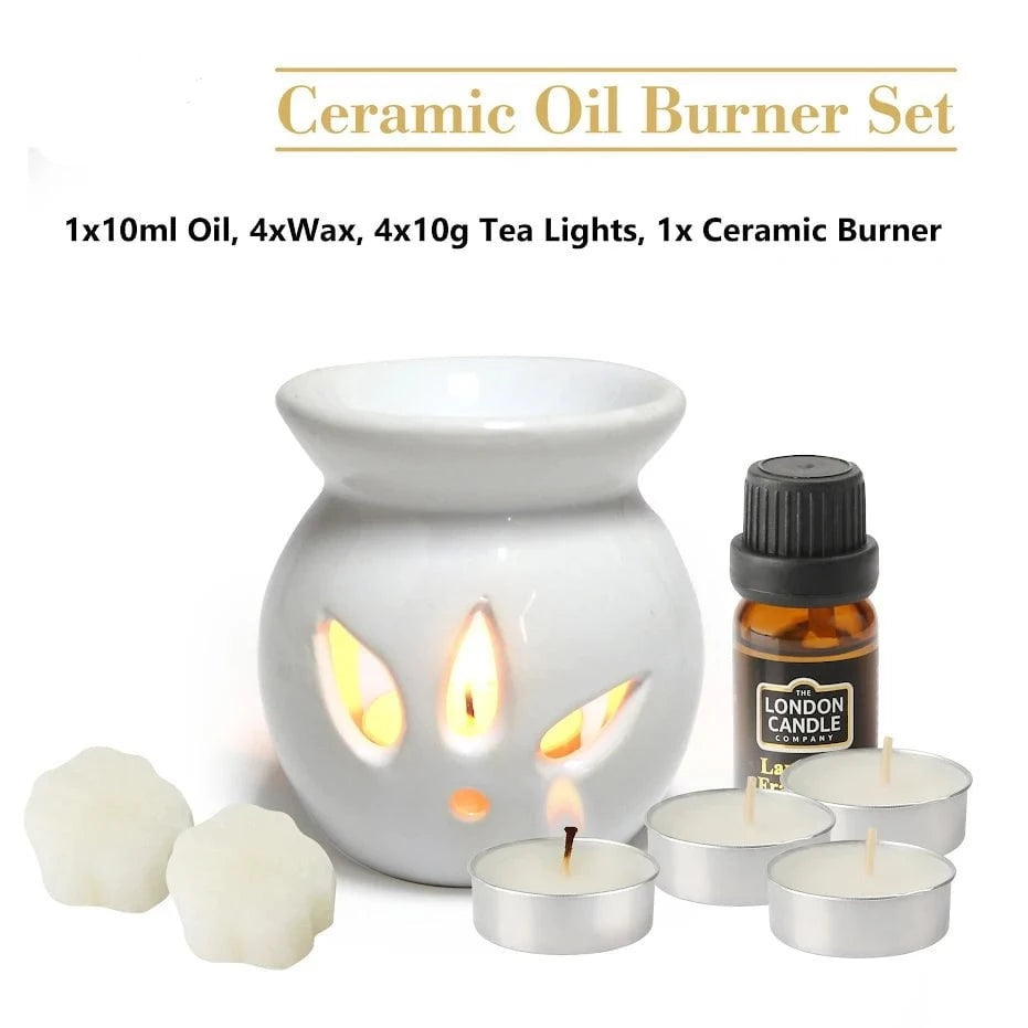 Ceramic Oil Burner Set with Essential Oils and Tea Lights