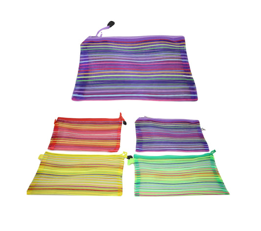 Stylish Striped Pencil Toiletry Bag with Zipper Assorted Colours