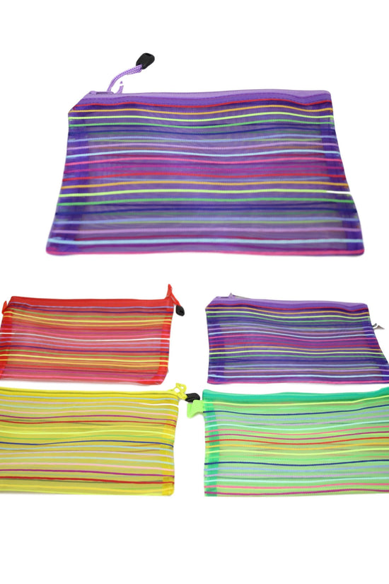 Stylish Striped Pencil Toiletry Bag with Zipper Assorted Colours