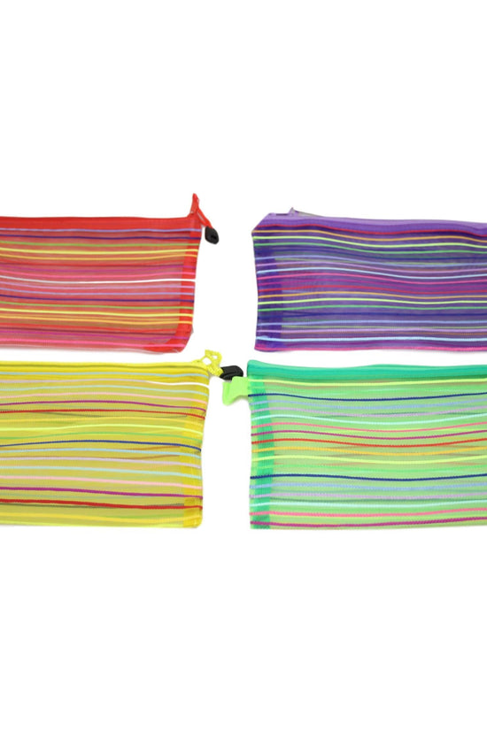 Stylish Striped Pencil Toiletry Bag with Zipper Assorted Colours