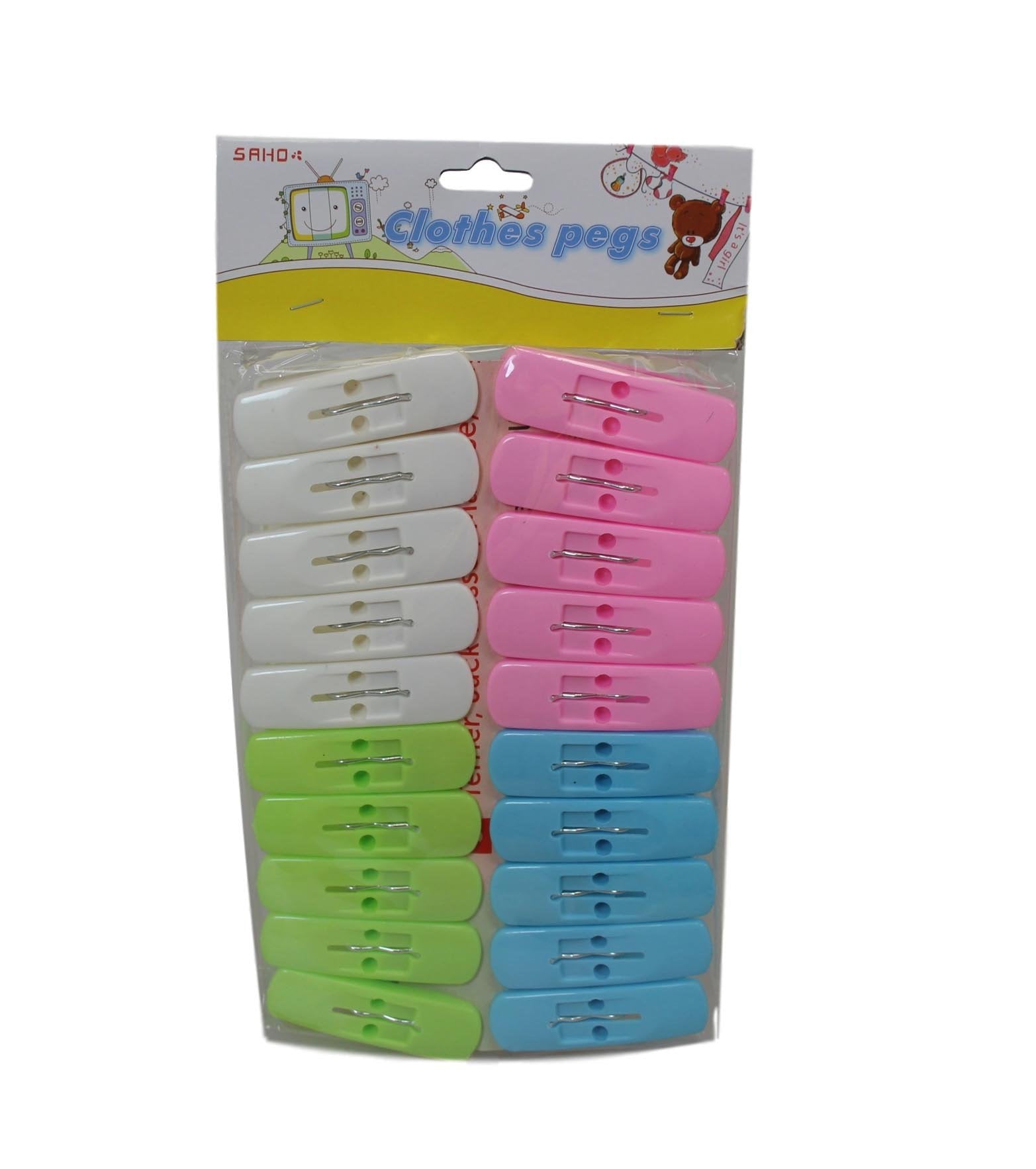 Durable Plastic Clothes Pegs Pack of 20 Assorted Colours