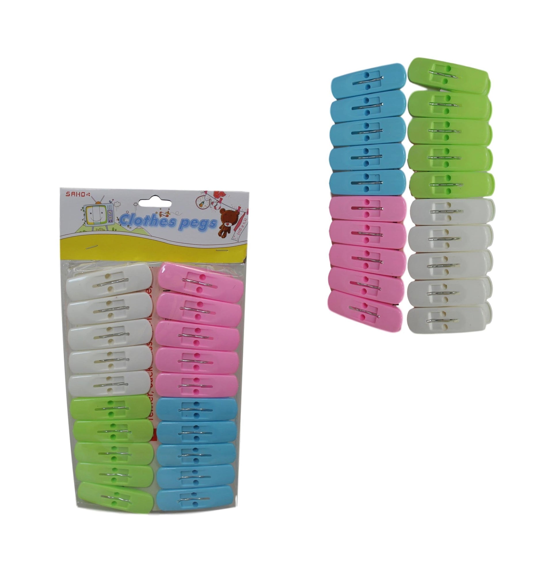 Durable Plastic Clothes Pegs Pack of 20 Assorted Colours