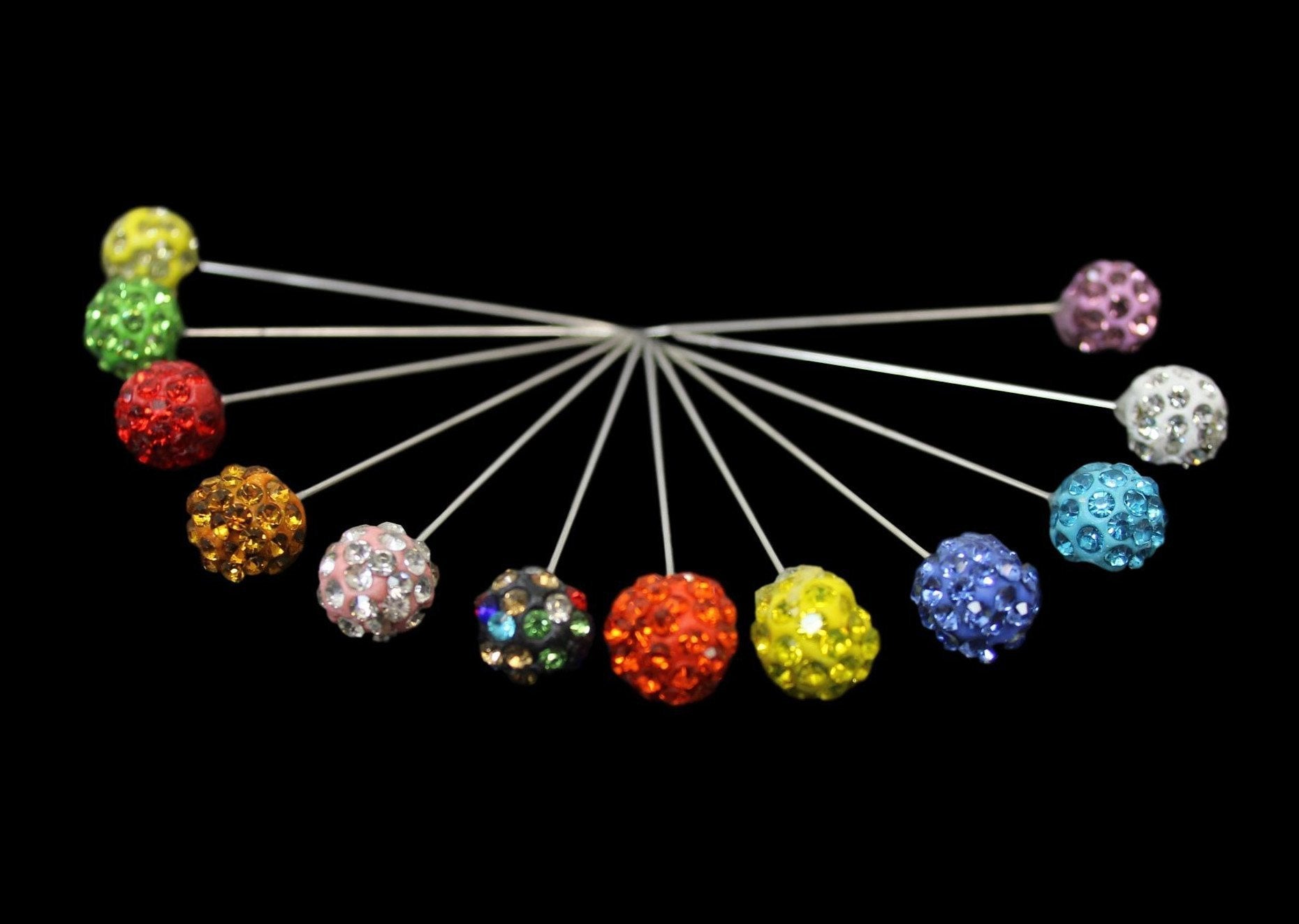 Assorted Colourful Head Scarf Needle Ball Pins Pack of 12 5 cm