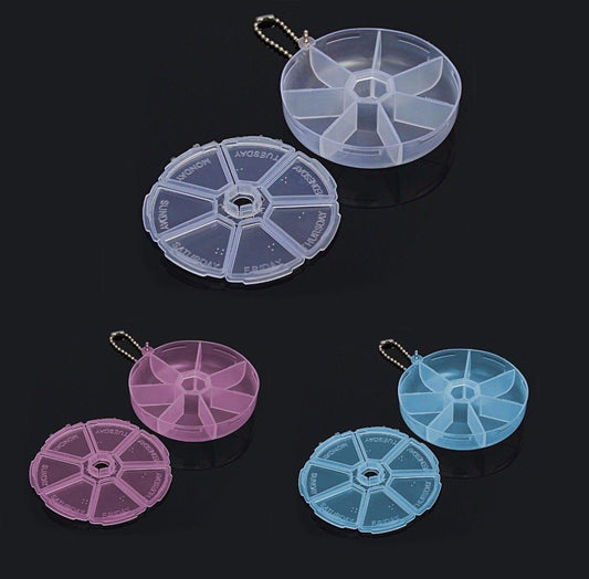 Weekly Round Plastic Pill Box Organizer in Assorted Colors