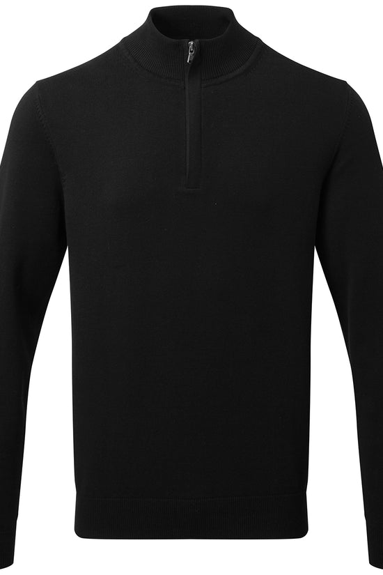 Mens Cotton Blend Zip Sweater Modern Knitted Jumper