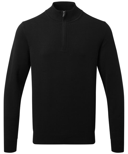 Mens Cotton Blend Zip Sweater Modern Knitted Jumper