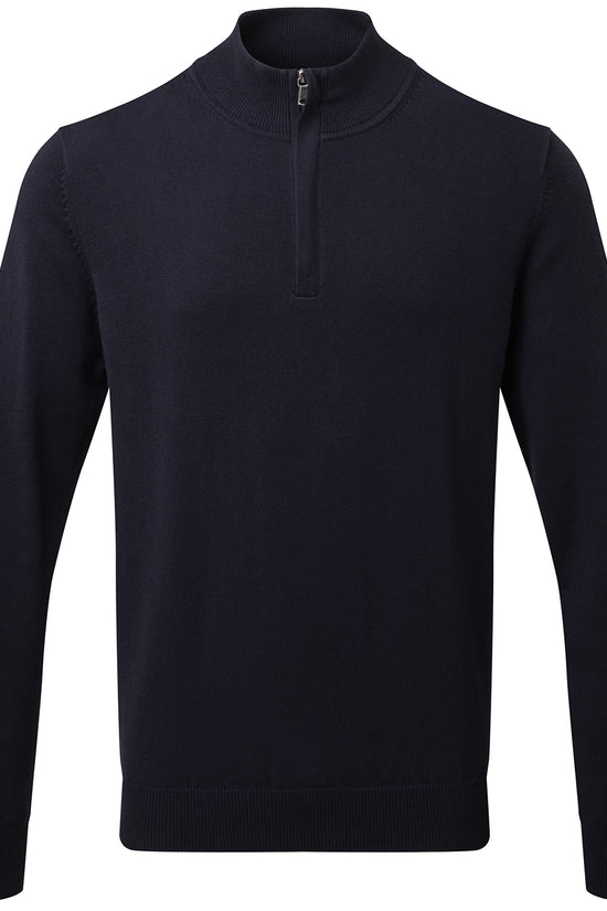 Mens Cotton Blend Zip Sweater Modern Knitted Jumper