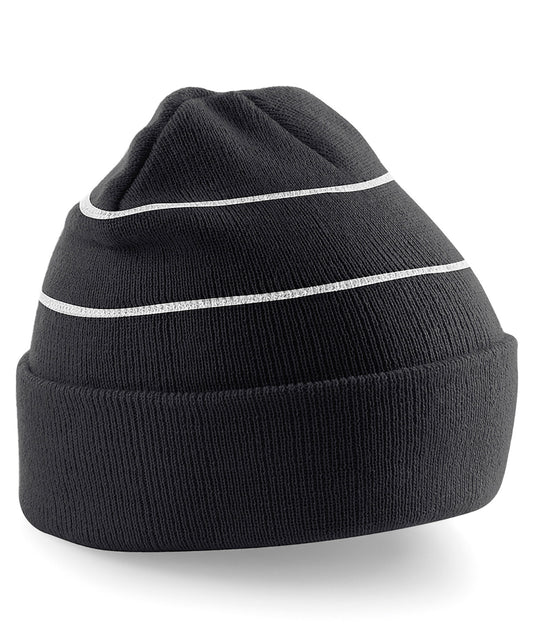 Beechfield Enhancedviz Beanie Hat Reflective Stripes Double Layer Knit Unisex Adult