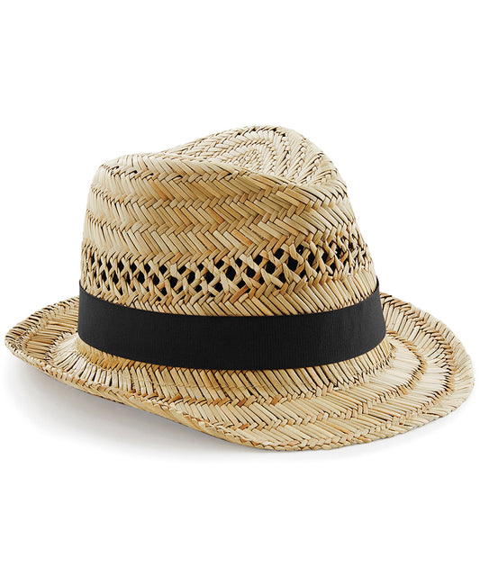 Beechfield Straw Summer Trilby Hats Unisex Adult Headwear