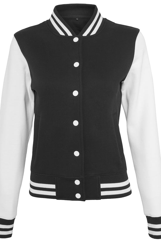 Womens College Style Sweat Jacket with Striped Rib Cuffs