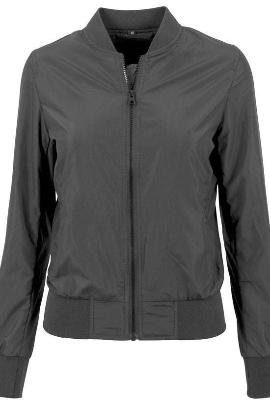 Womens Nylon Bomber Jacket Classic Style with Ribbed Collar Cuffs
