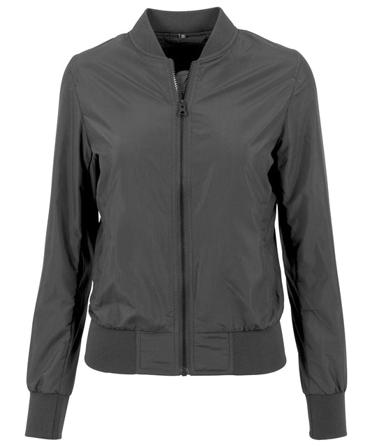 Womens Nylon Bomber Jacket Classic Style with Ribbed Collar Cuffs