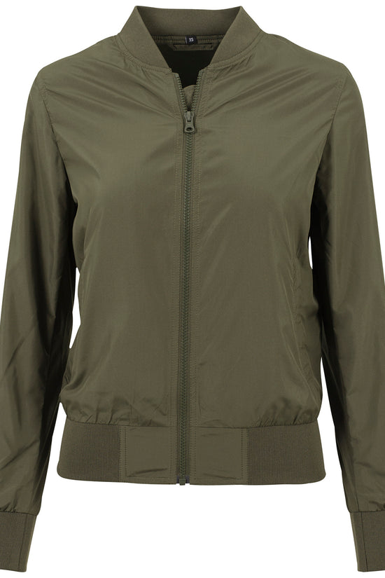 Womens Nylon Bomber Jacket Classic Style with Ribbed Collar Cuffs