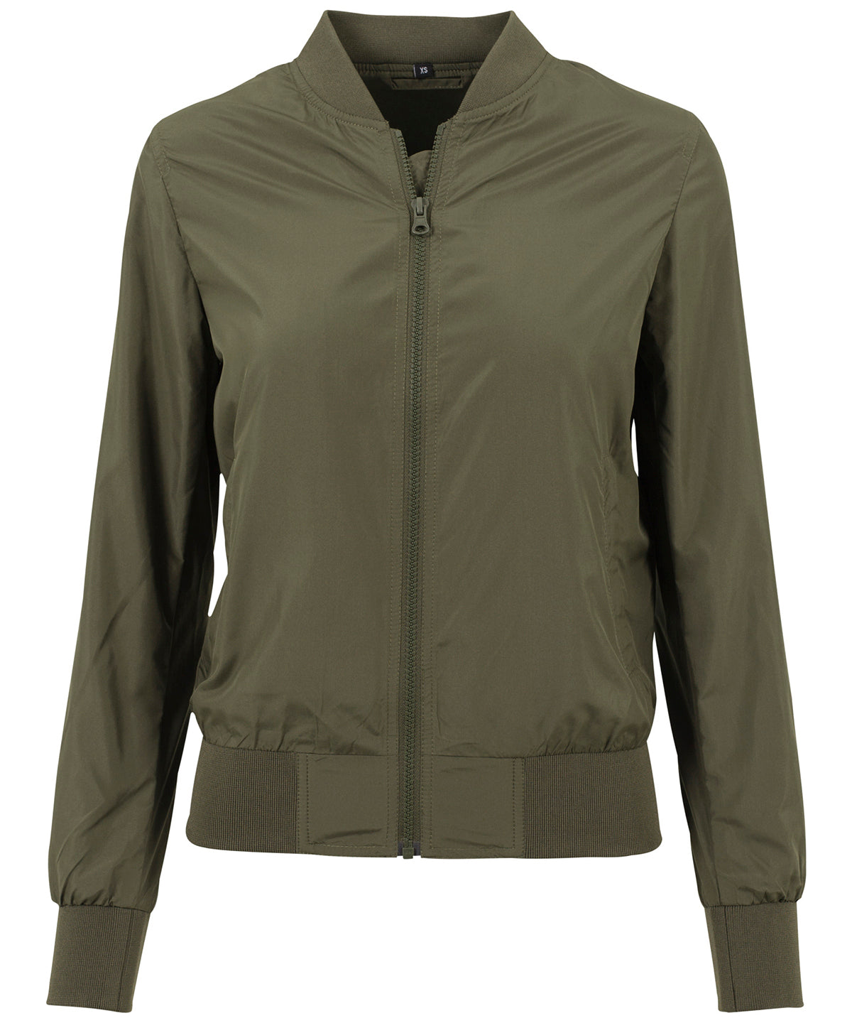 Womens Nylon Bomber Jacket Classic Style with Ribbed Collar Cuffs