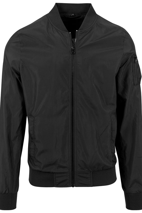 Mens Nylon Bomber Jacket with Ribbed Hem and Side Pockets