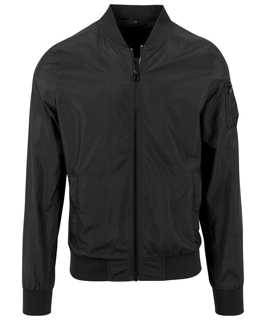 Mens Nylon Bomber Jacket with Ribbed Hem and Side Pockets