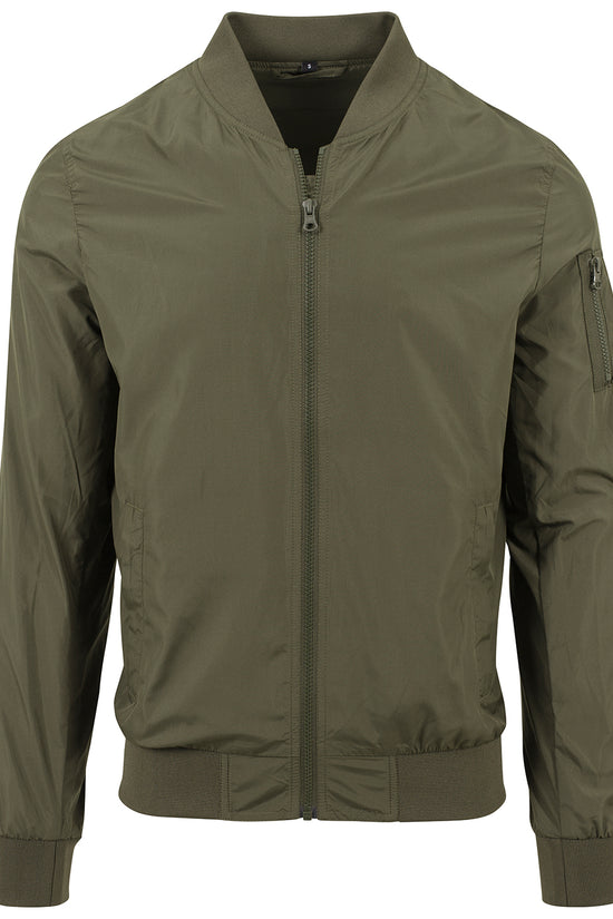 Mens Nylon Bomber Jacket with Ribbed Hem and Side Pockets