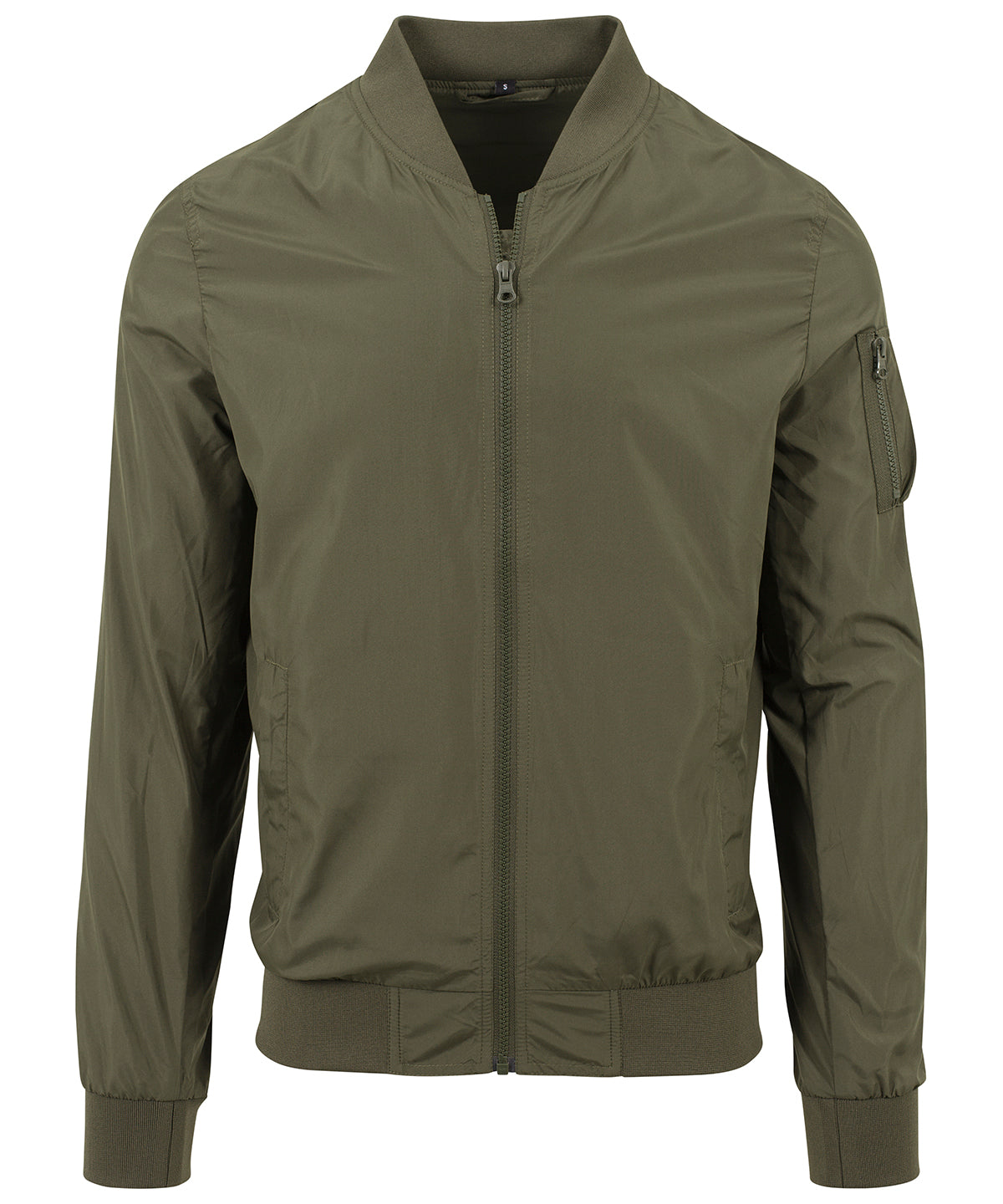 Mens Nylon Bomber Jacket with Ribbed Hem and Side Pockets