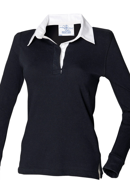 Womens Long Sleeve Plain Rugby Shirt Casual Slim Fit Polo