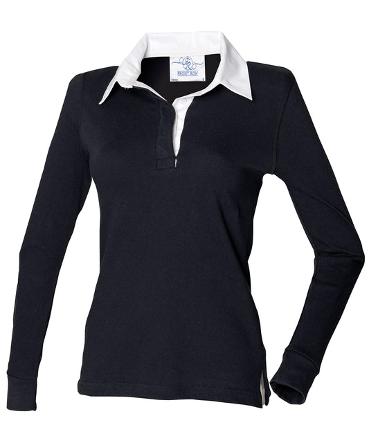 Womens Long Sleeve Plain Rugby Shirt Casual Slim Fit Polo