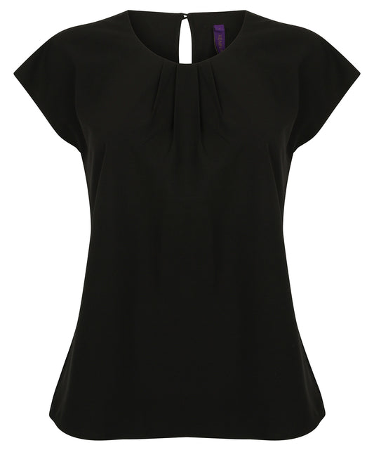 Henbury Womens Pleat Front Short Sleeve Blouse