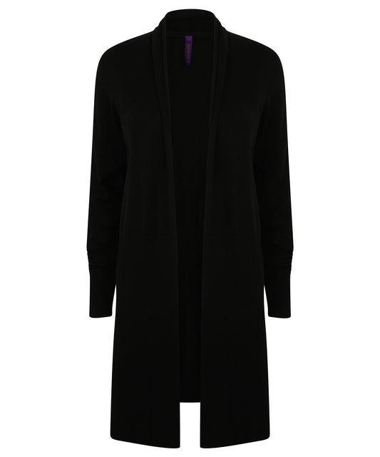 Henbury Womens Longline Open Cardigan Loose Fit Rib Detail