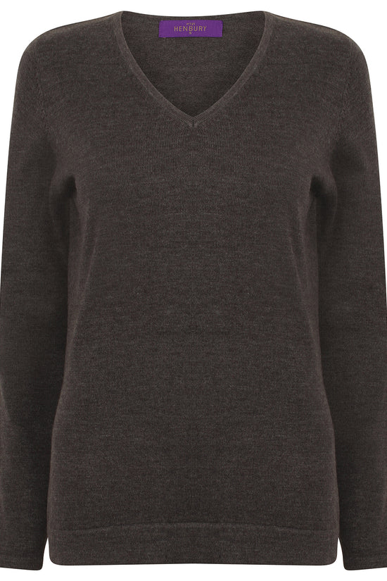 Henbury Womens 12 Gauge VNeck Jumper
