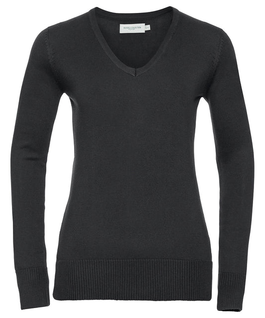 Russell Collection Womens VNeck Knitted Sweater Contemporary Style