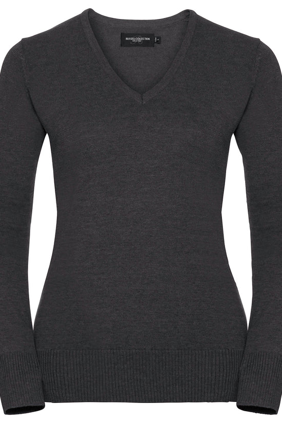 Russell Collection Womens VNeck Knitted Sweater Contemporary Style