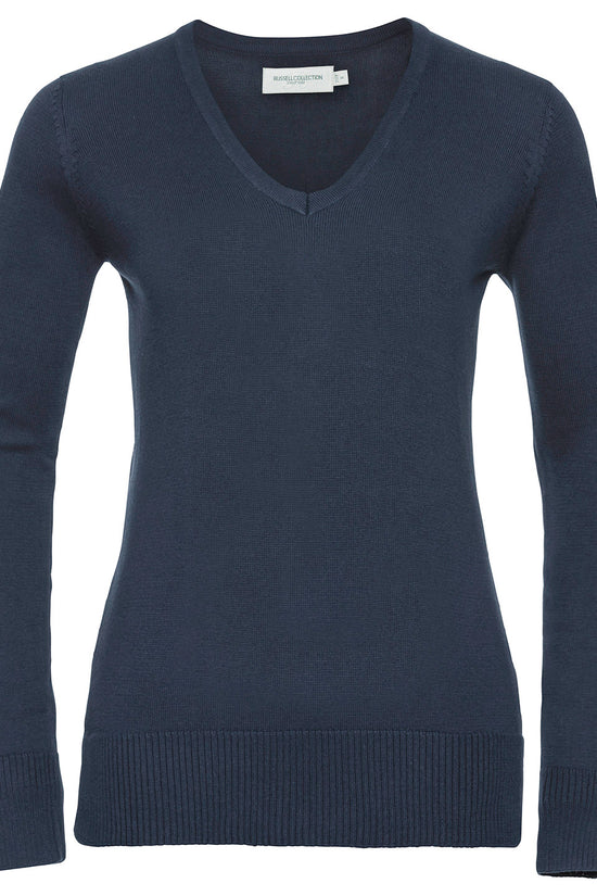Russell Collection Womens VNeck Knitted Sweater Contemporary Style