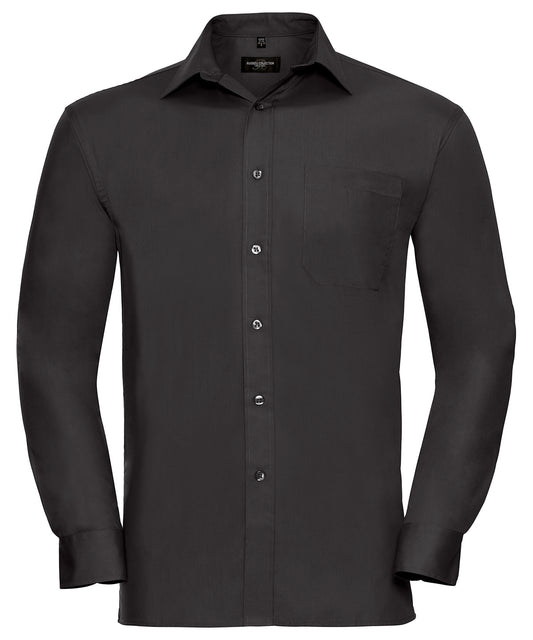 Russell Collection Mens Long Sleeve Cotton Poplin Shirt