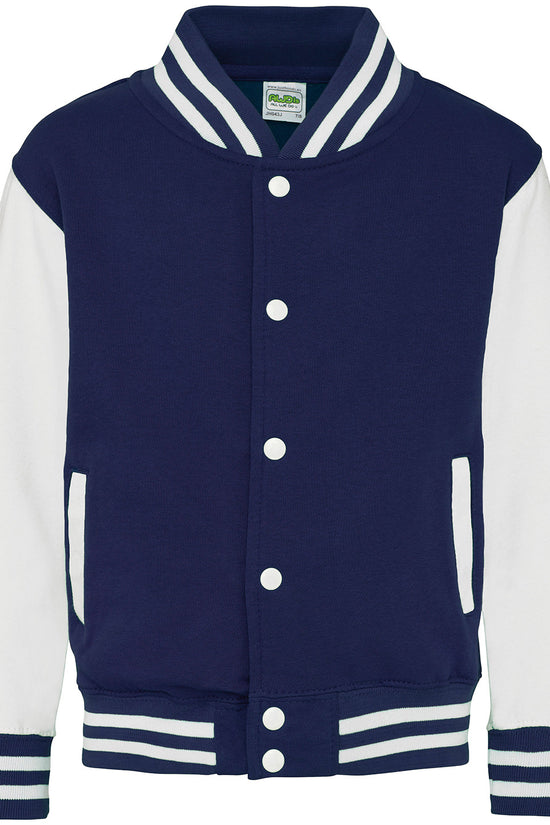 Kids Varsity Jacket with Contrast Sleeves Pockets