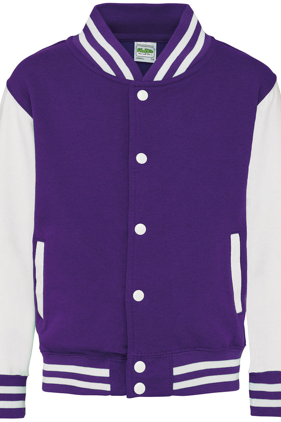 Kids Varsity Jacket with Contrast Sleeves Pockets