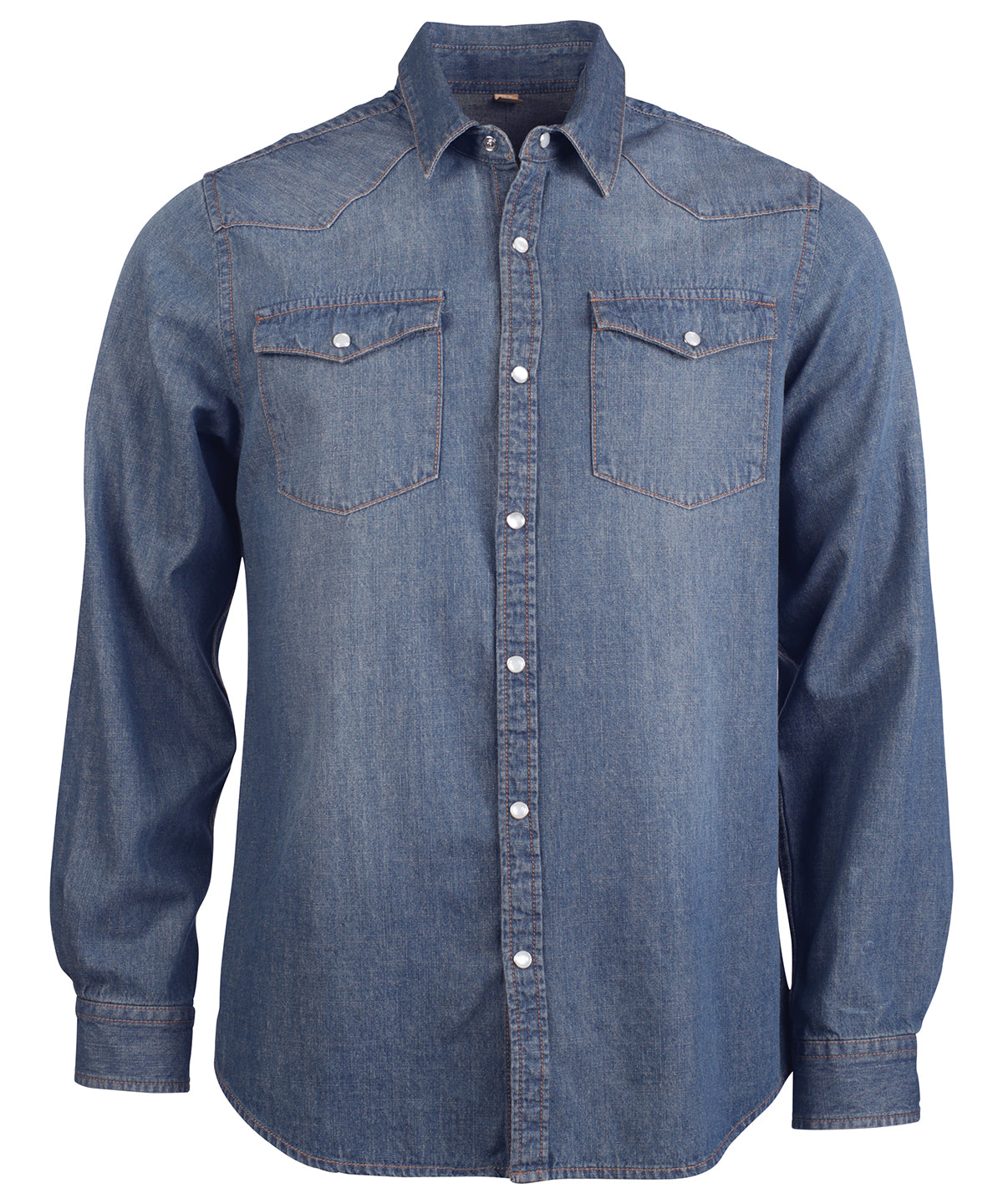 Mens Fitted Long Sleeve Denim Shirt with Stud Buttons