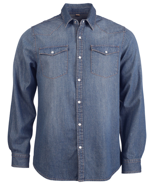 Mens Fitted Long Sleeve Denim Shirt with Stud Buttons