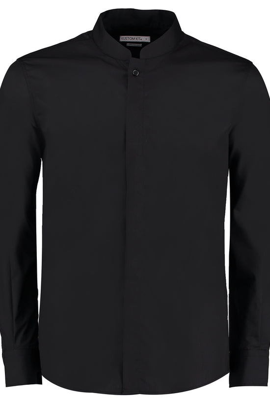 Kustom Kit Mandarin Collar Long Sleeve Shirt Tailored Fit