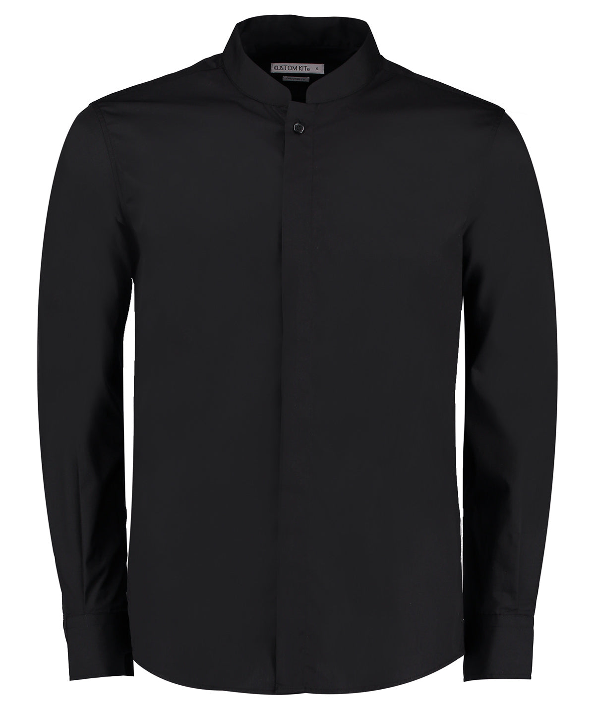 Kustom Kit Mandarin Collar Long Sleeve Shirt Tailored Fit