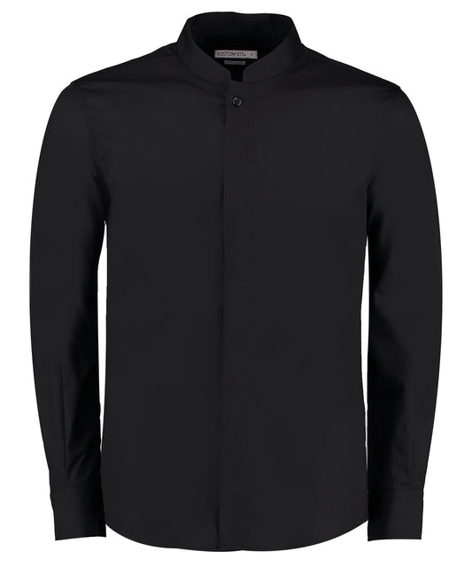Kustom Kit Mandarin Collar Long Sleeve Shirt Tailored Fit