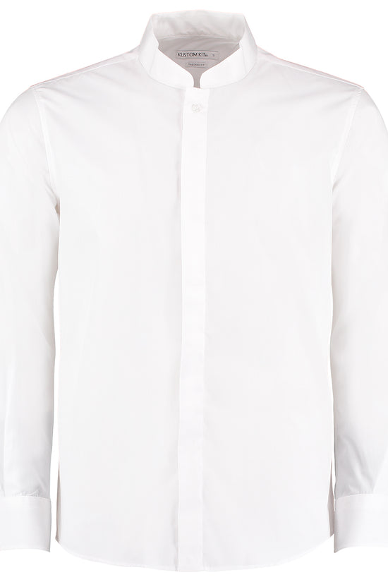 Kustom Kit Mandarin Collar Long Sleeve Shirt Tailored Fit