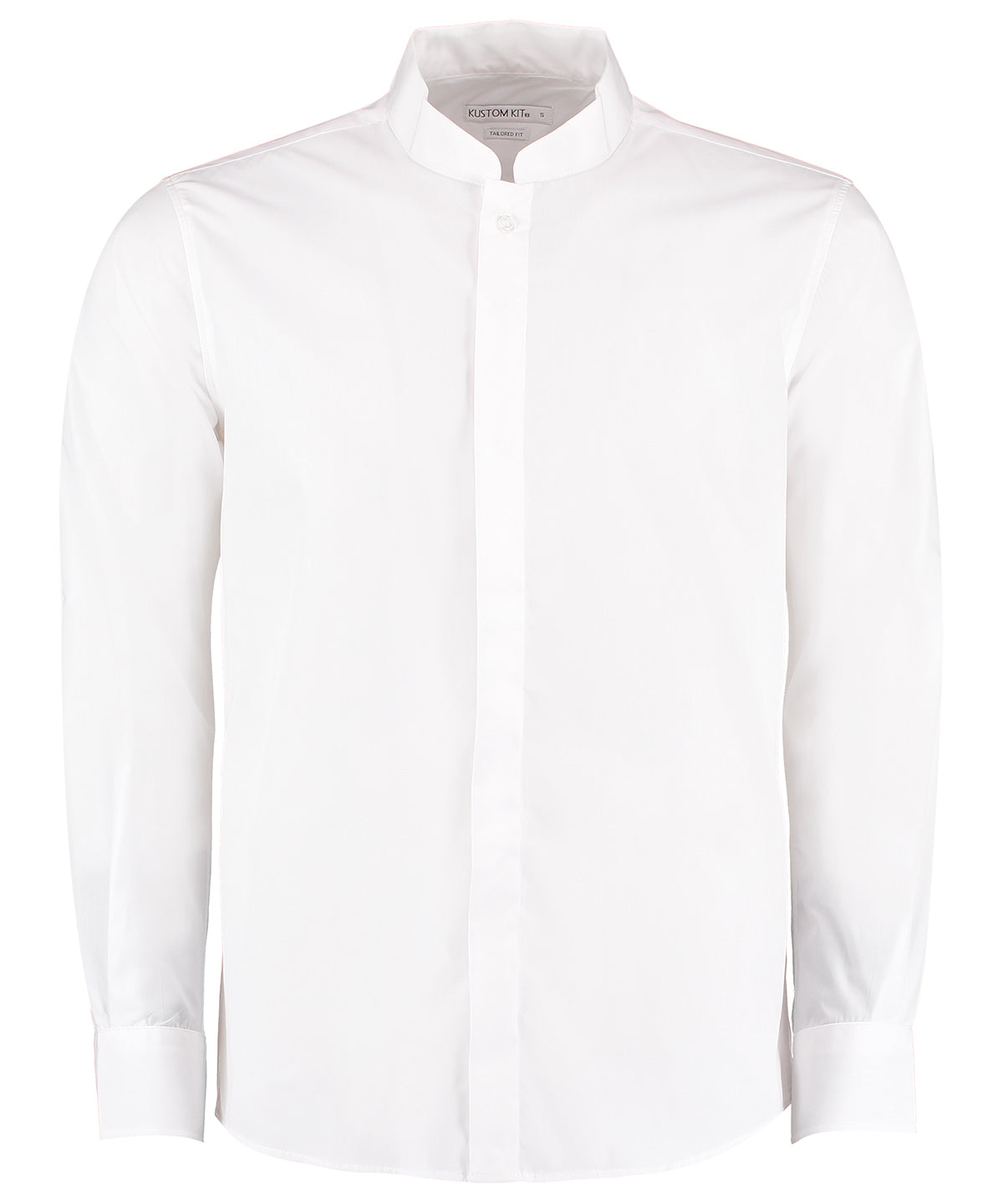 Kustom Kit Mandarin Collar Long Sleeve Shirt Tailored Fit