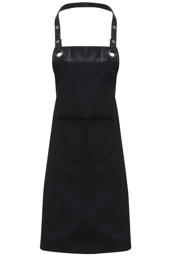 Contemporary Premier Espresso Bib Apron with Faux Leather Trim